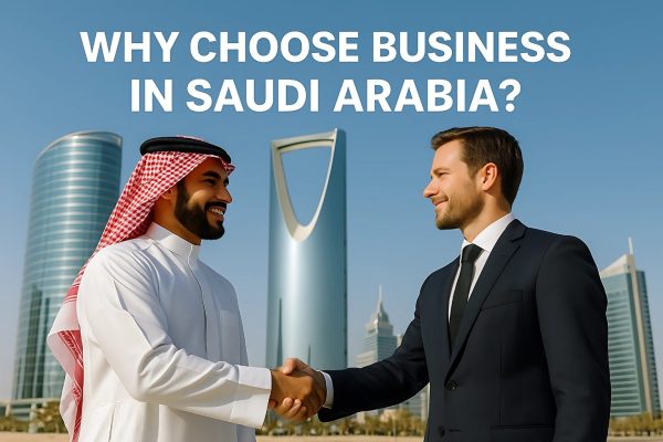 Strategic Business Partnerships in Saudi Arabia Saudi and American businessmen shaking hands in a professional setting